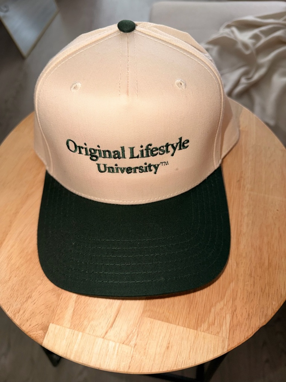 University Two-Tone Baseball Cap - Cream & Dark Green